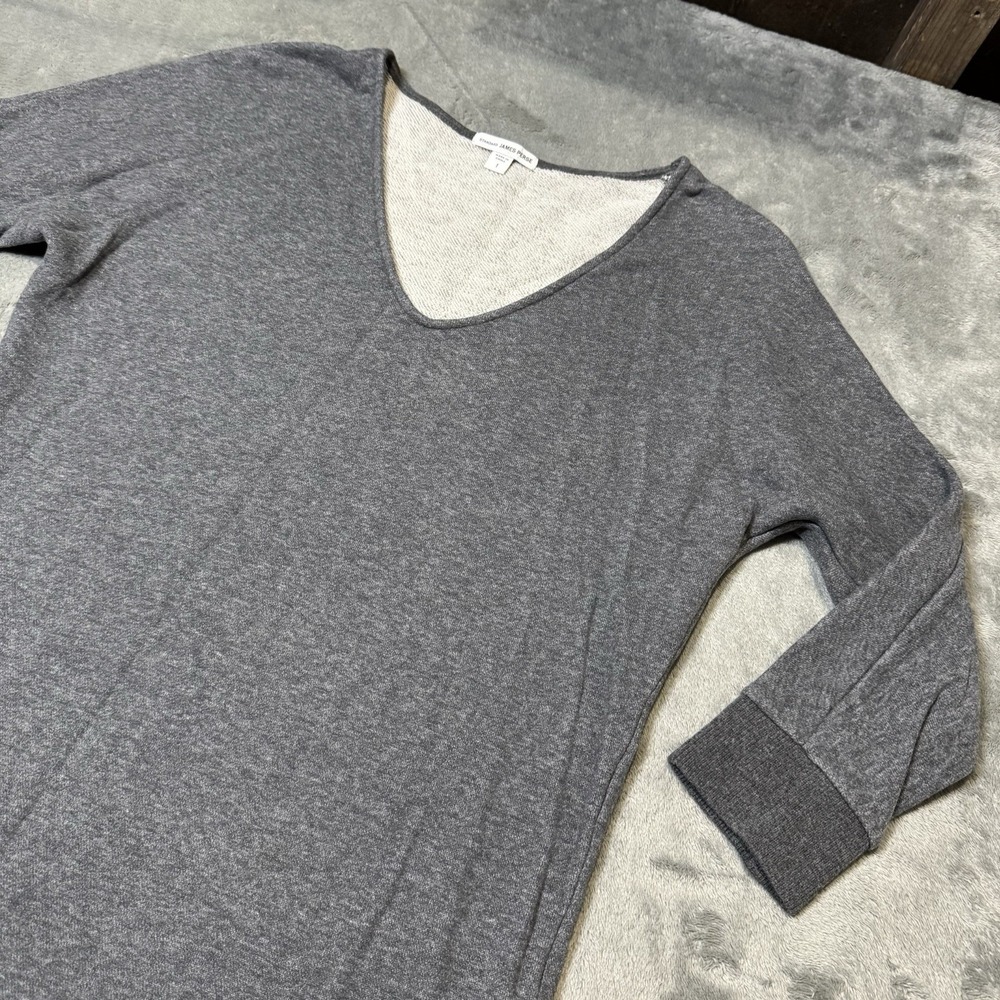 James Perse Womens 3/4 Sleeve V Neck Mini Dress in Gray Terry Fleece Size 1 (S) - Picture 2 of 9
